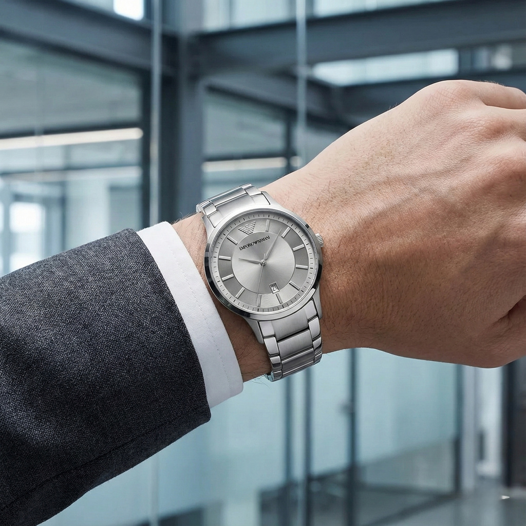 Emporio Armani Renato AR11189 Silver Textured Dial Watch