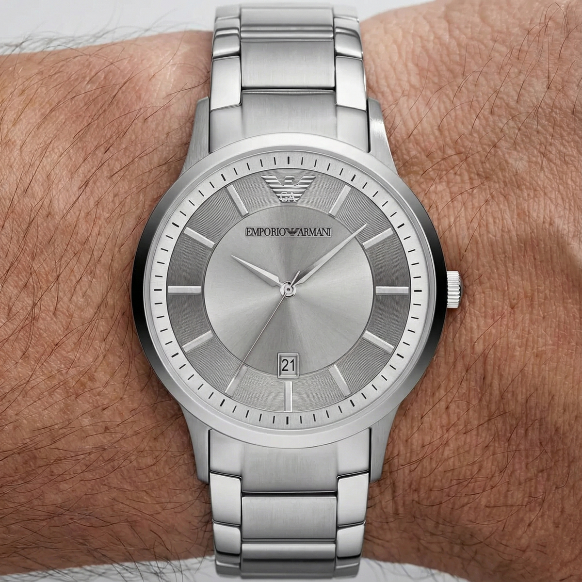 Emporio Armani Renato AR11189 Silver Textured Dial Watch