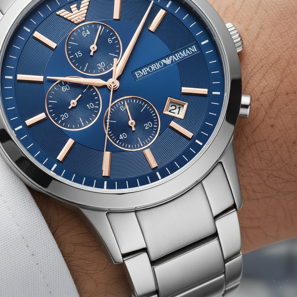 Emporio Armani Renato AR11458 Blue Dial Rose Gold Accents Watch