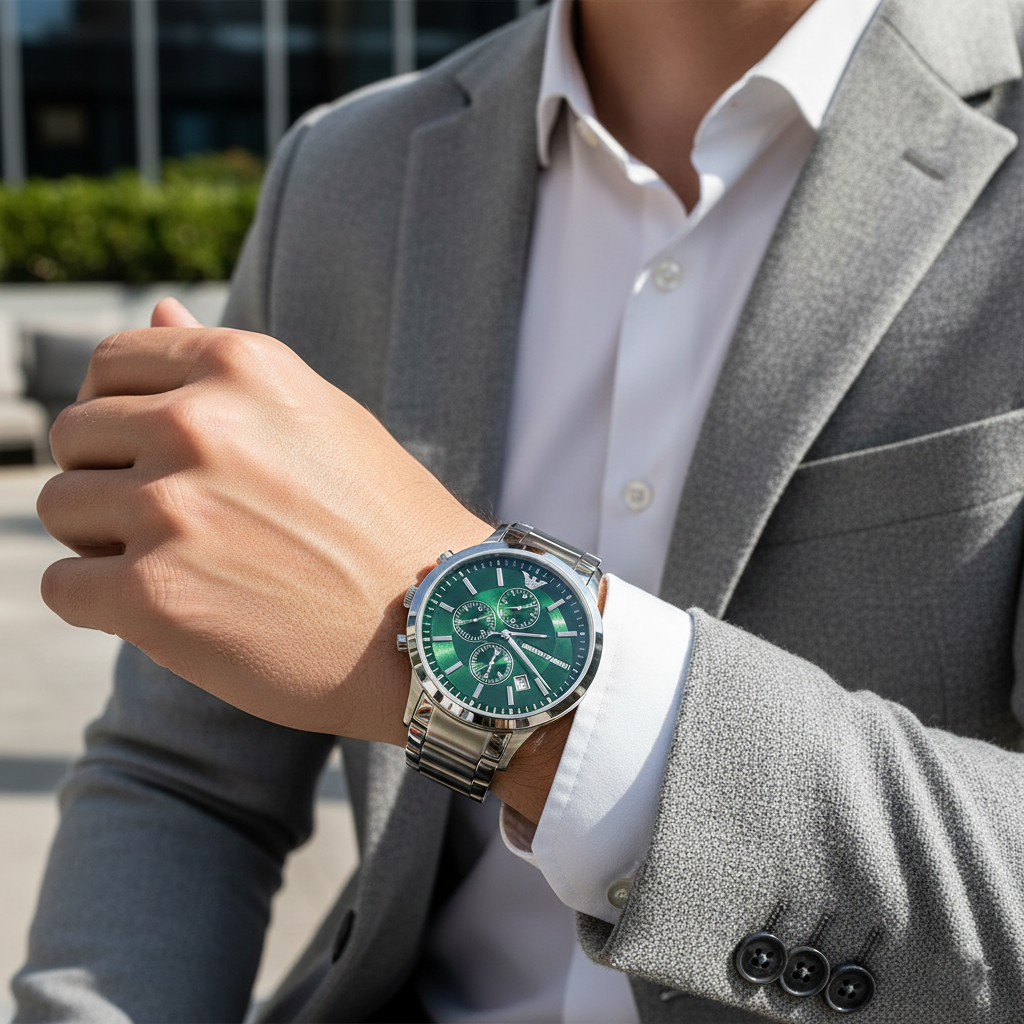 Emporio Armani Renato AR11507 Green Dial Silver Watch