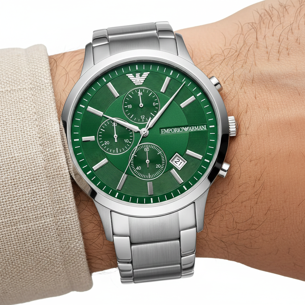 Emporio Armani Renato AR11507 Green Dial Silver Watch