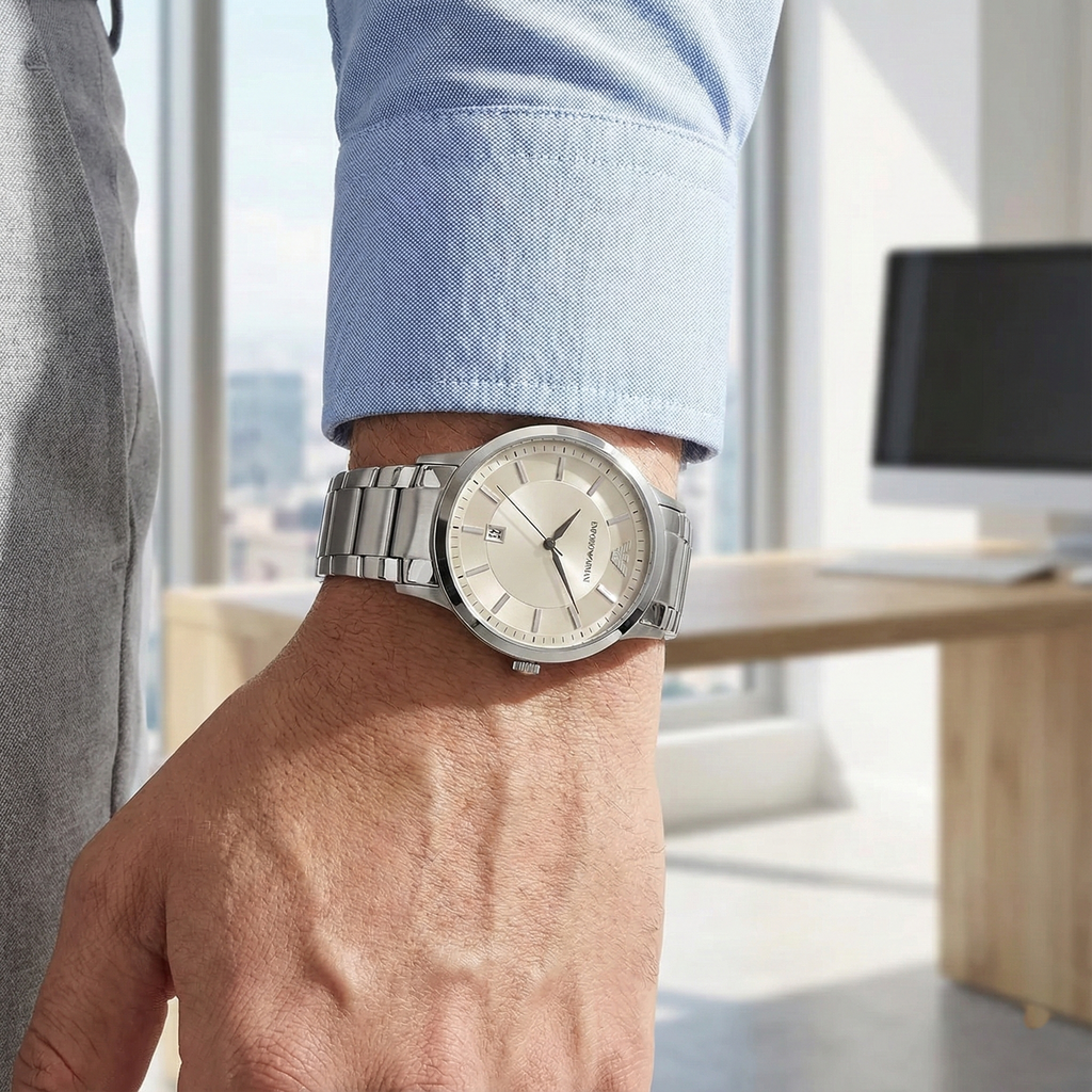 Emporio Armani Renato AR2431 Silver Sunray Dial Steel Watch