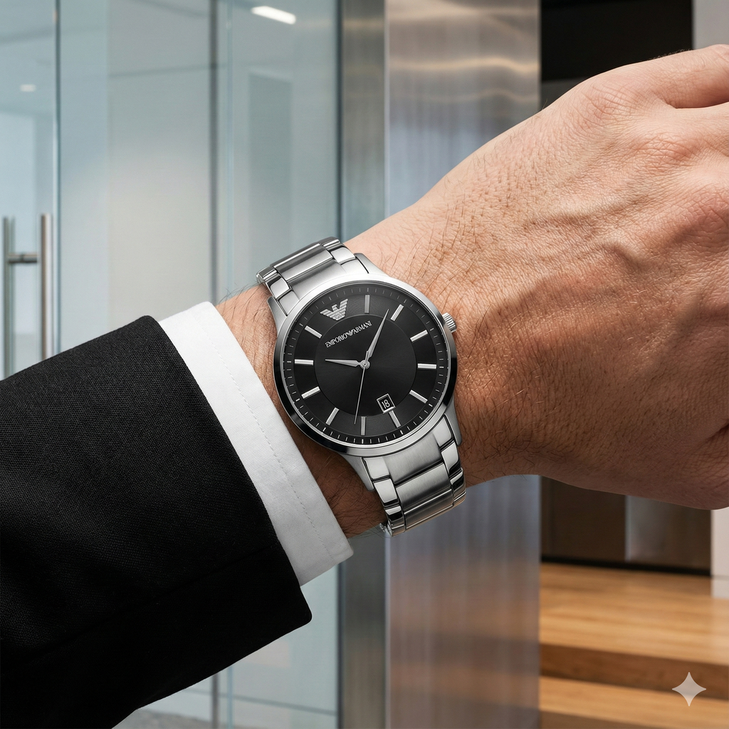 Emporio Armani Renato AR2457 Black Dial Silver Steel Watch