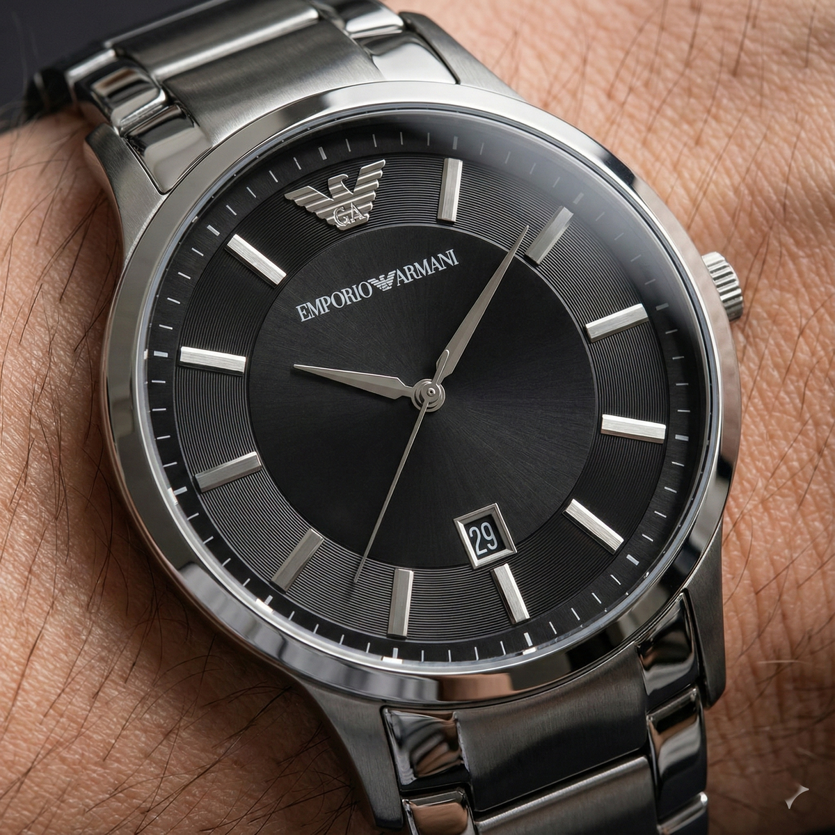 Emporio Armani Renato AR2457 Black Dial Silver Steel Watch