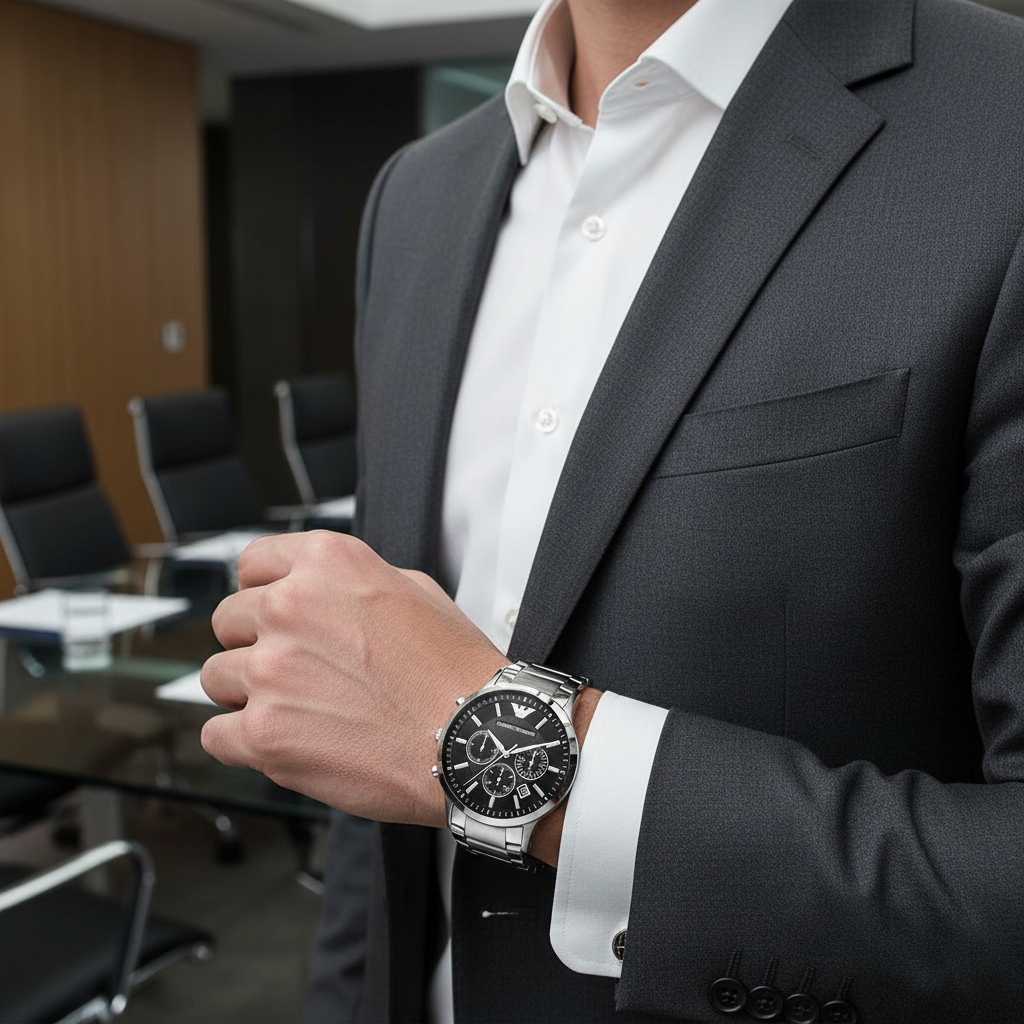 Emporio Armani Renato AR2460 XL Black Dial Silver Watch
