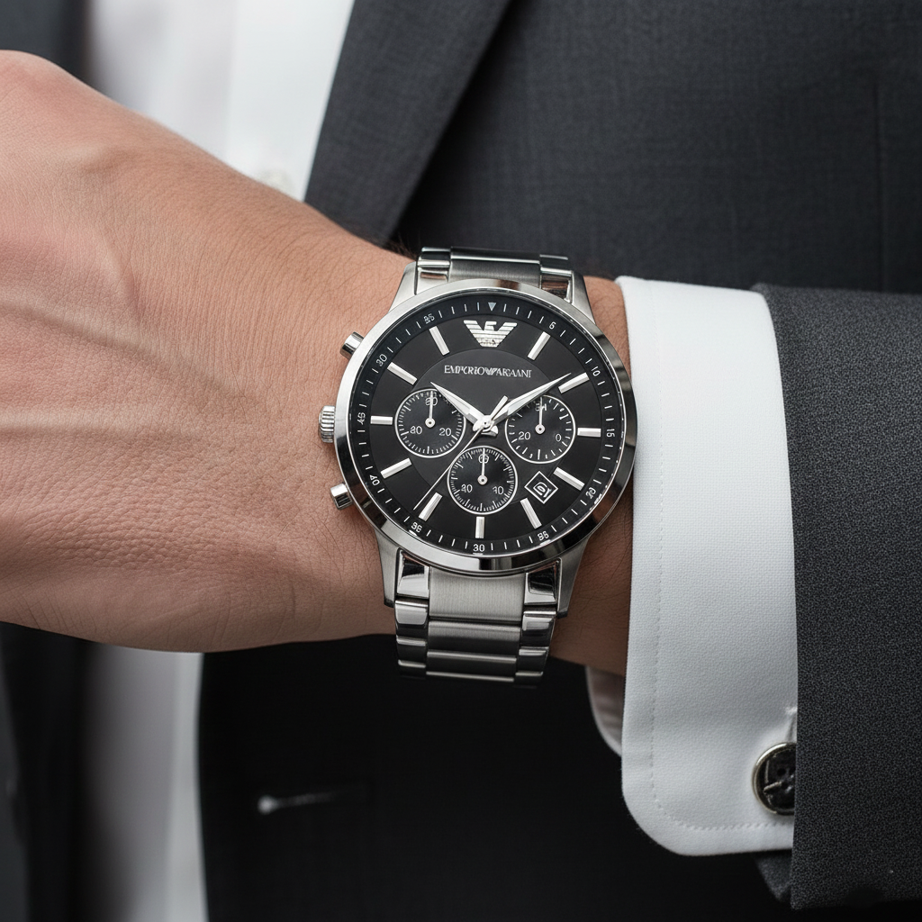 Emporio Armani Renato AR2460 XL Black Dial Silver Watch