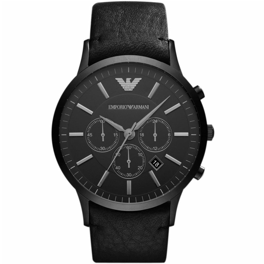 Emporio Armani Renato AR2461 All Black Leather Chronograph Watch