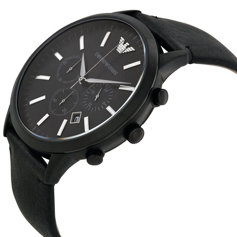 Emporio Armani Renato AR2461 All Black Leather Chronograph Watch