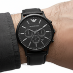Emporio Armani Renato AR2461 All Black Leather Chronograph Watch
