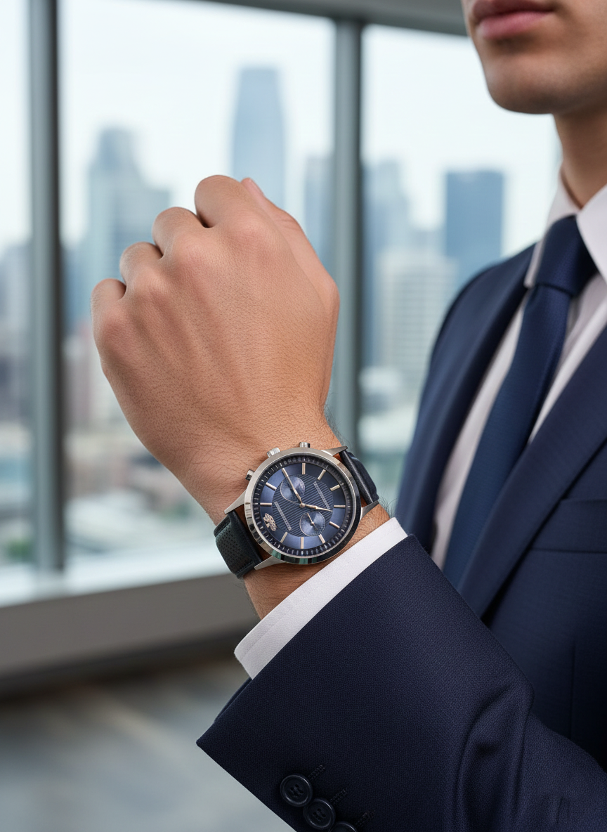 Emporio Armani Renato AR2473 Navy Blue Leather Chronograph Watch