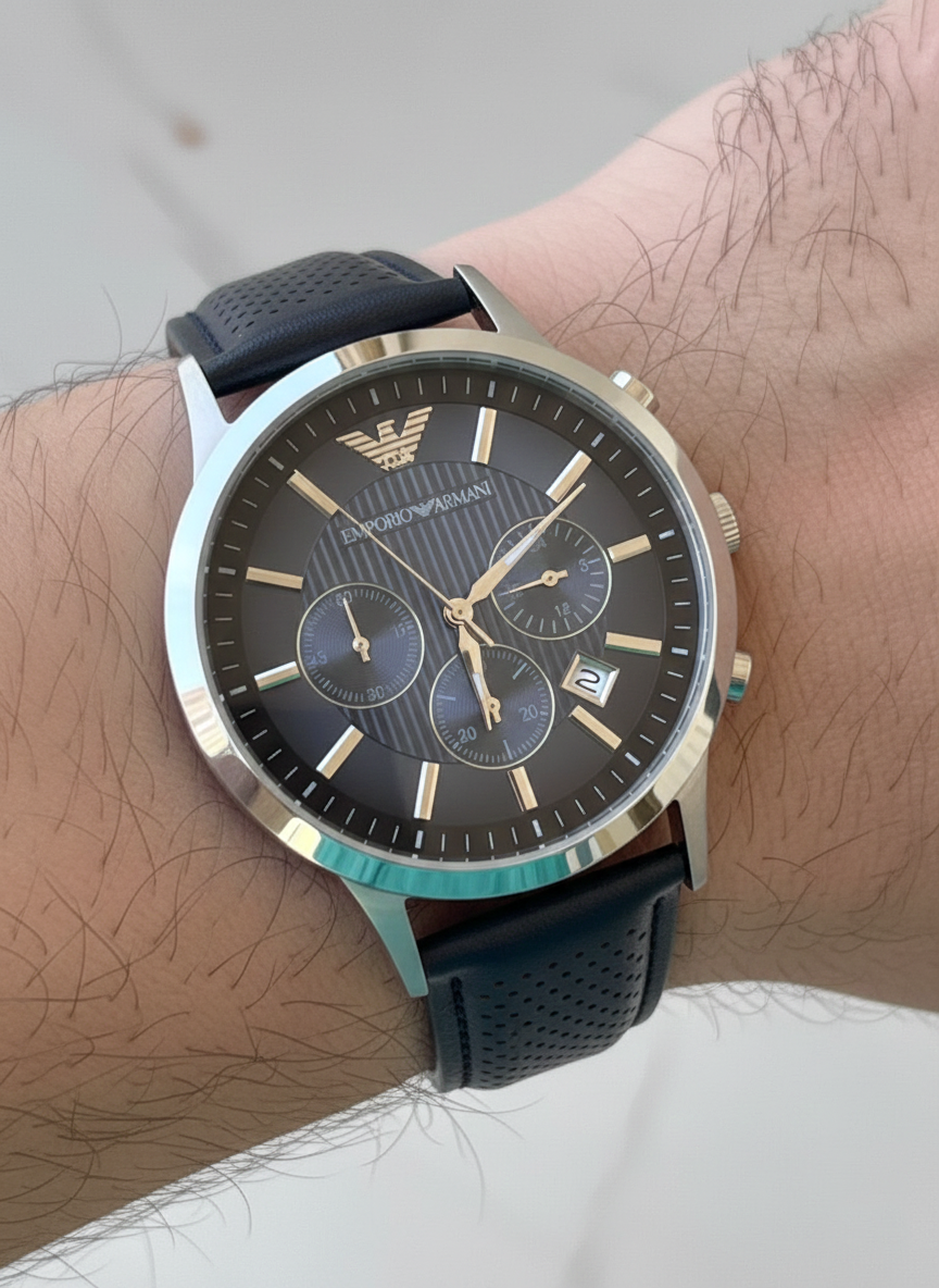 Emporio Armani Renato AR2473 Navy Blue Leather Chronograph Watch