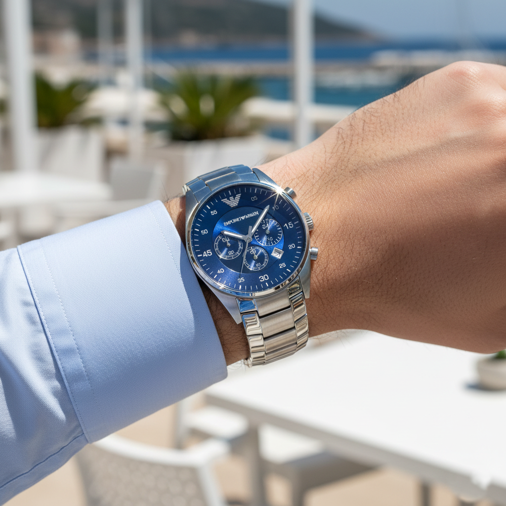 Emporio Armani Retro AR5860 Royal Blue Dial Silver Watch