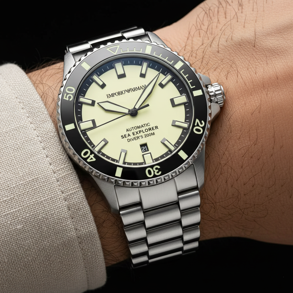 Emporio Armani Sea Explorer AR60083 Automatic Yellow Dial Diver's Watch