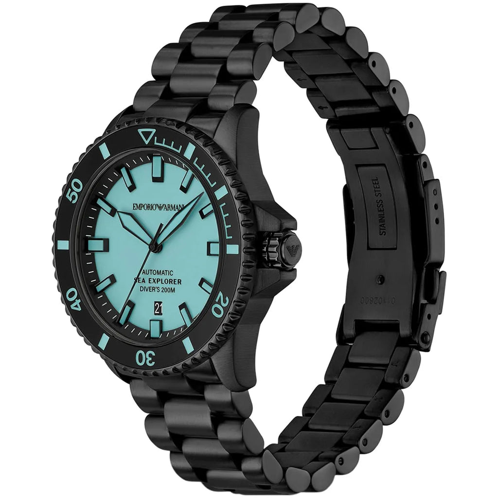 Emporio Armani Sea Explorer AR60084 Automatic Tiffany Blue Dial Black Watch