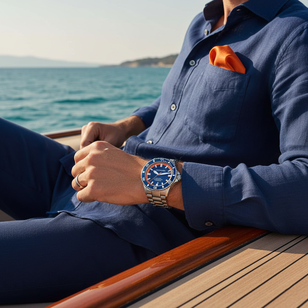 Emporio Armani Sea Explorer AR60090 Automatic Blue & Orange Diver's Watch