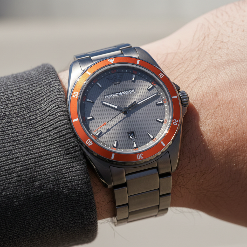 Emporio Armani Sigma AR11178 Gunmetal Watch with Orange Bezel