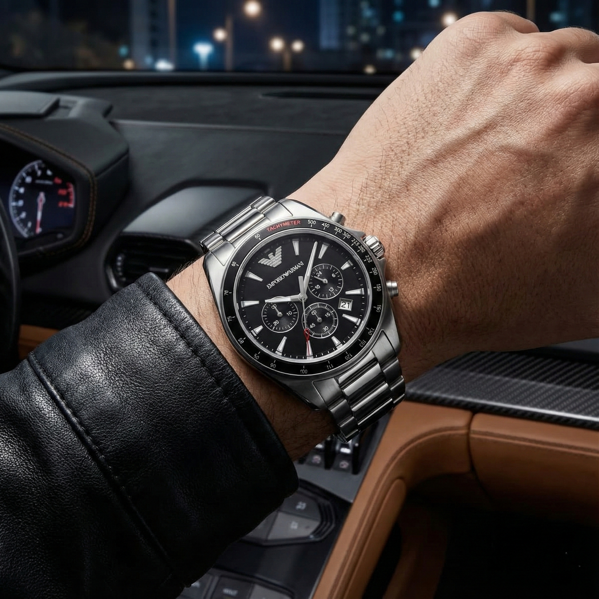 Emporio Armani Sigma AR6098 Silver Steel Black Dial Watch