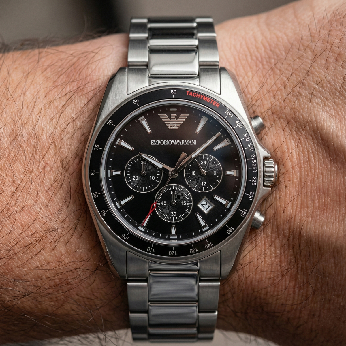 Emporio Armani Sigma AR6098 Silver Steel Black Dial Watch