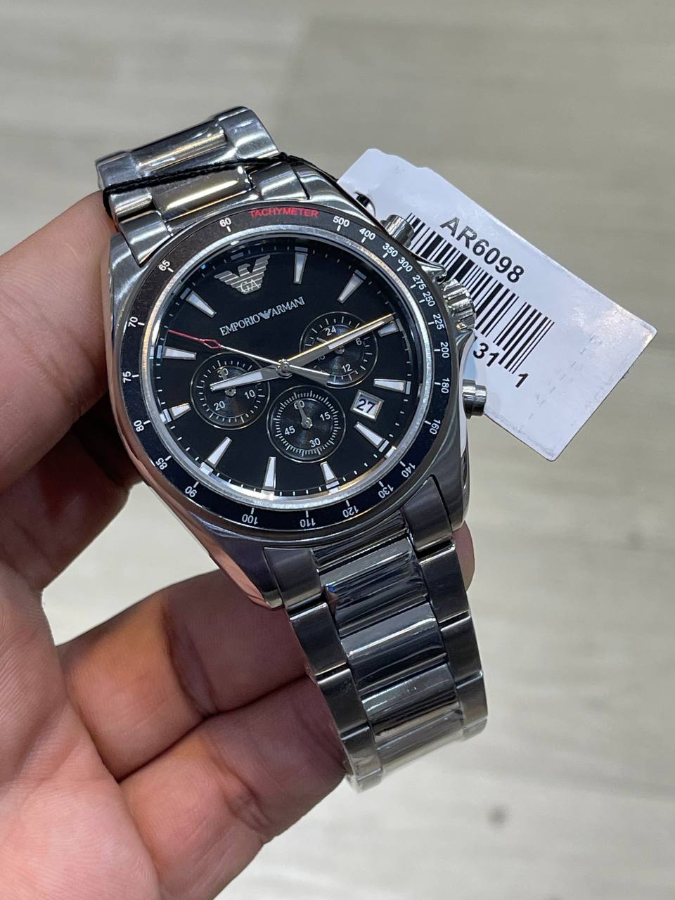 Emporio Armani Sigma AR6098 Silver Steel Black Dial Watch