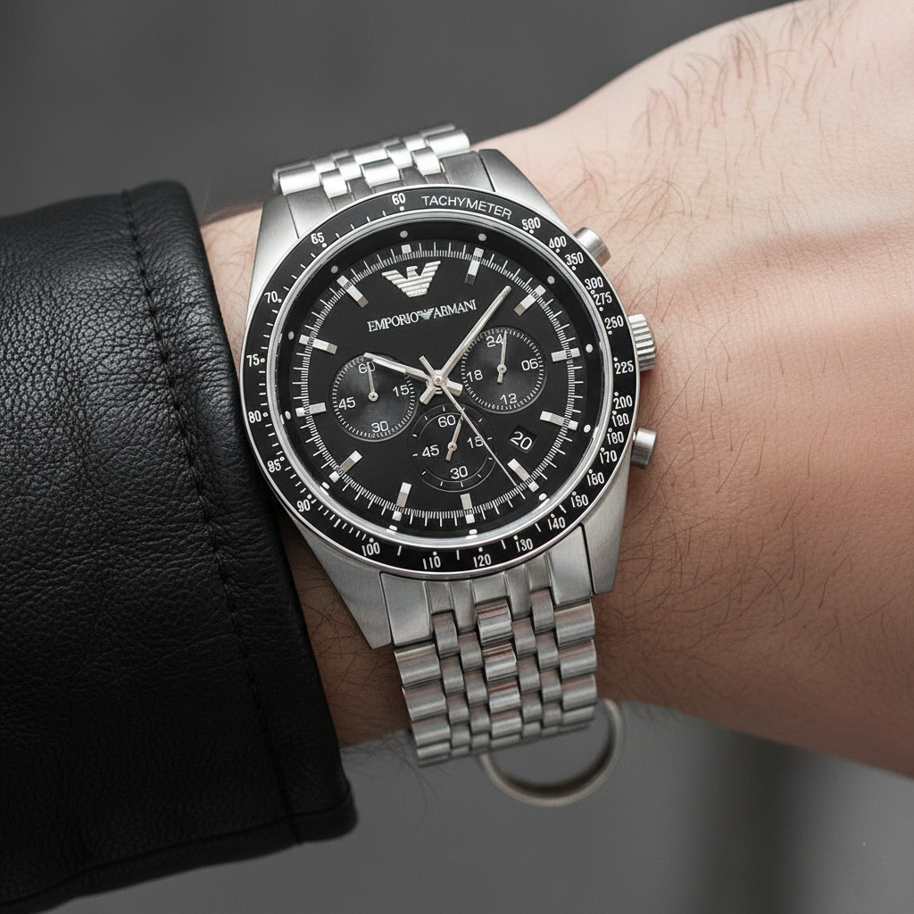 Emporio Armani Sportivo AR5988 Black Dial Silver Chronograph Watch