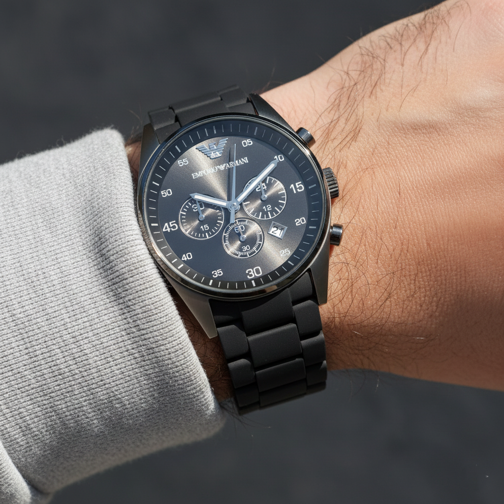Emporio Armani Tazio AR5889 Sportivo Black Rubber Chronograph Watch