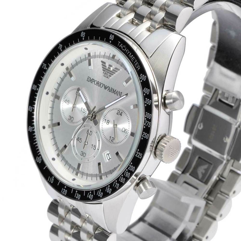 Emporio Armani Tazio AR6073 Silver Dial Black Bezel Watch