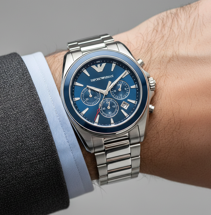 Emporio Armani Tazio Large AR6091 Silver Chronograph Watch