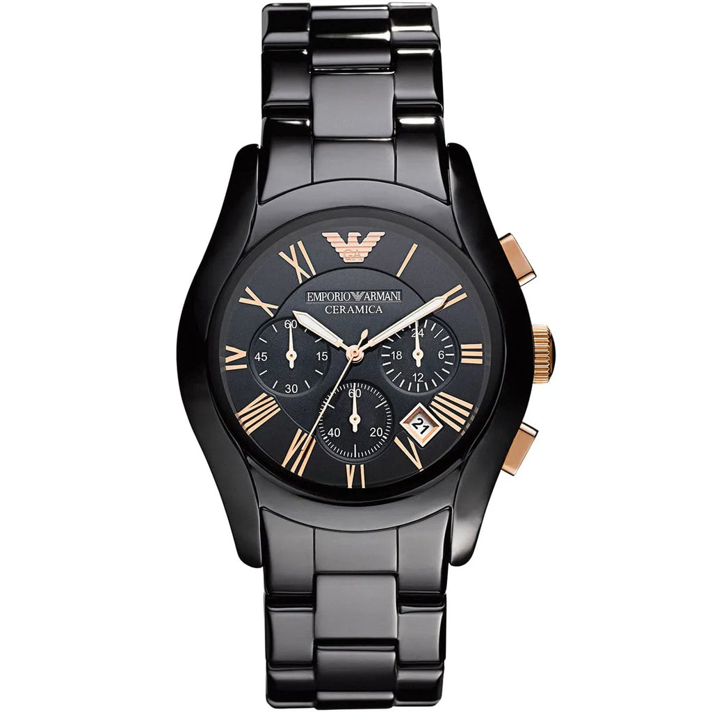 Emporio Armani Valente AR1410 Black Ceramic & Rose Gold Watch