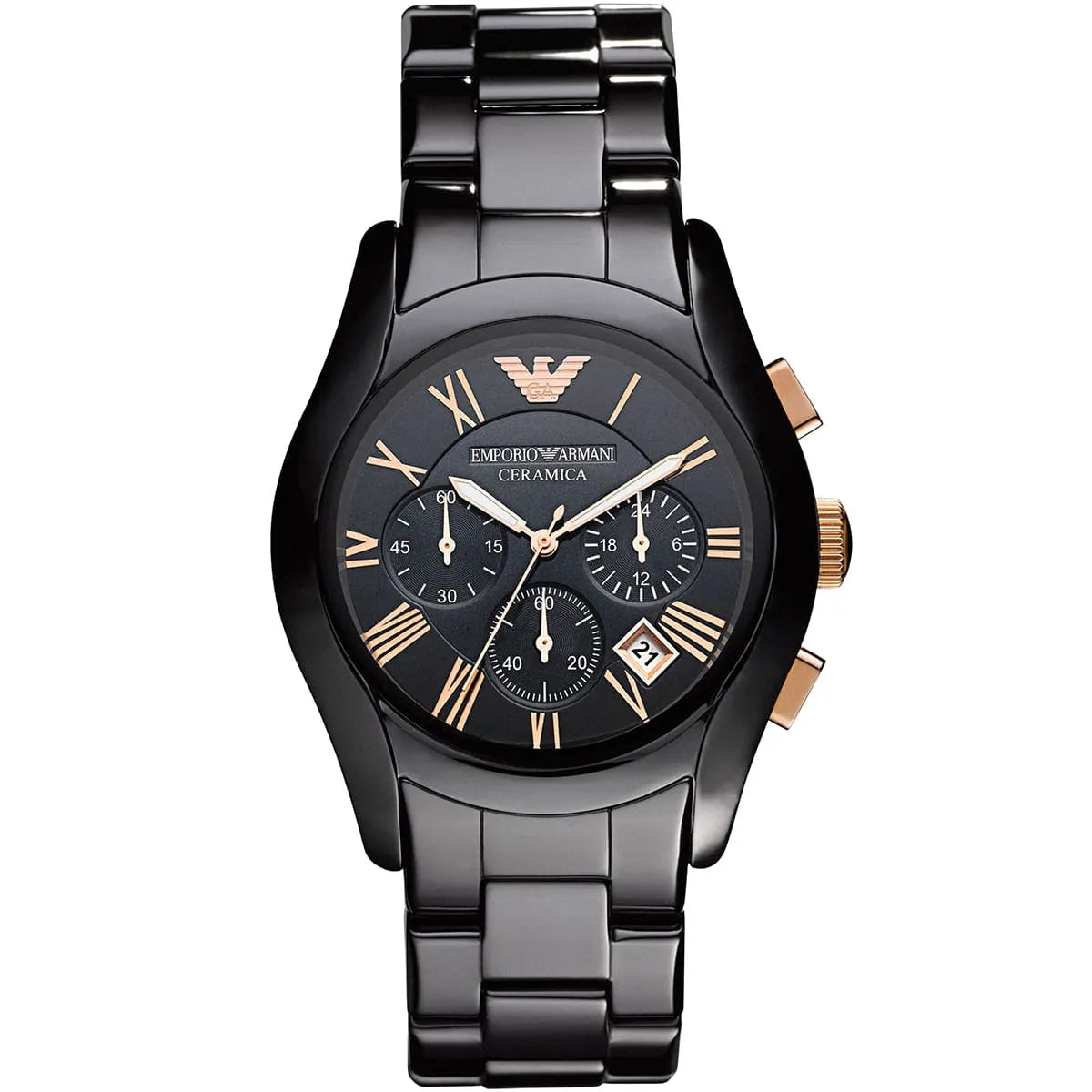 Emporio Armani Valente AR1410 Black Ceramic & Rose Gold Watch