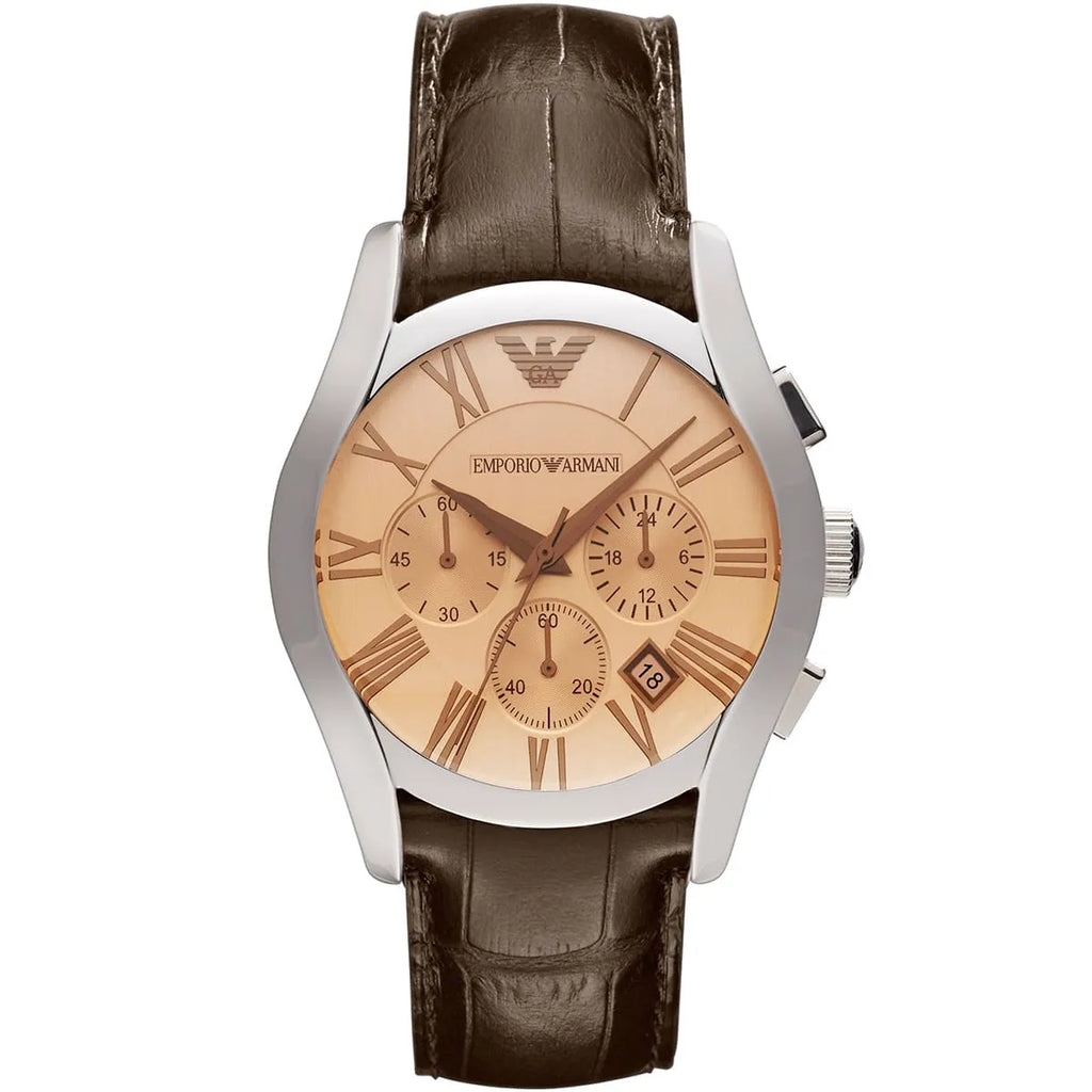 Emporio Armani Valente AR1634 Champagne Dial Brown Leather Watch