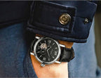 Luxury Skeleton Dial Automatic Watch – Nautilus-Inspired Design, Black Dial, Stainless Steel Case & Black Leather Strap