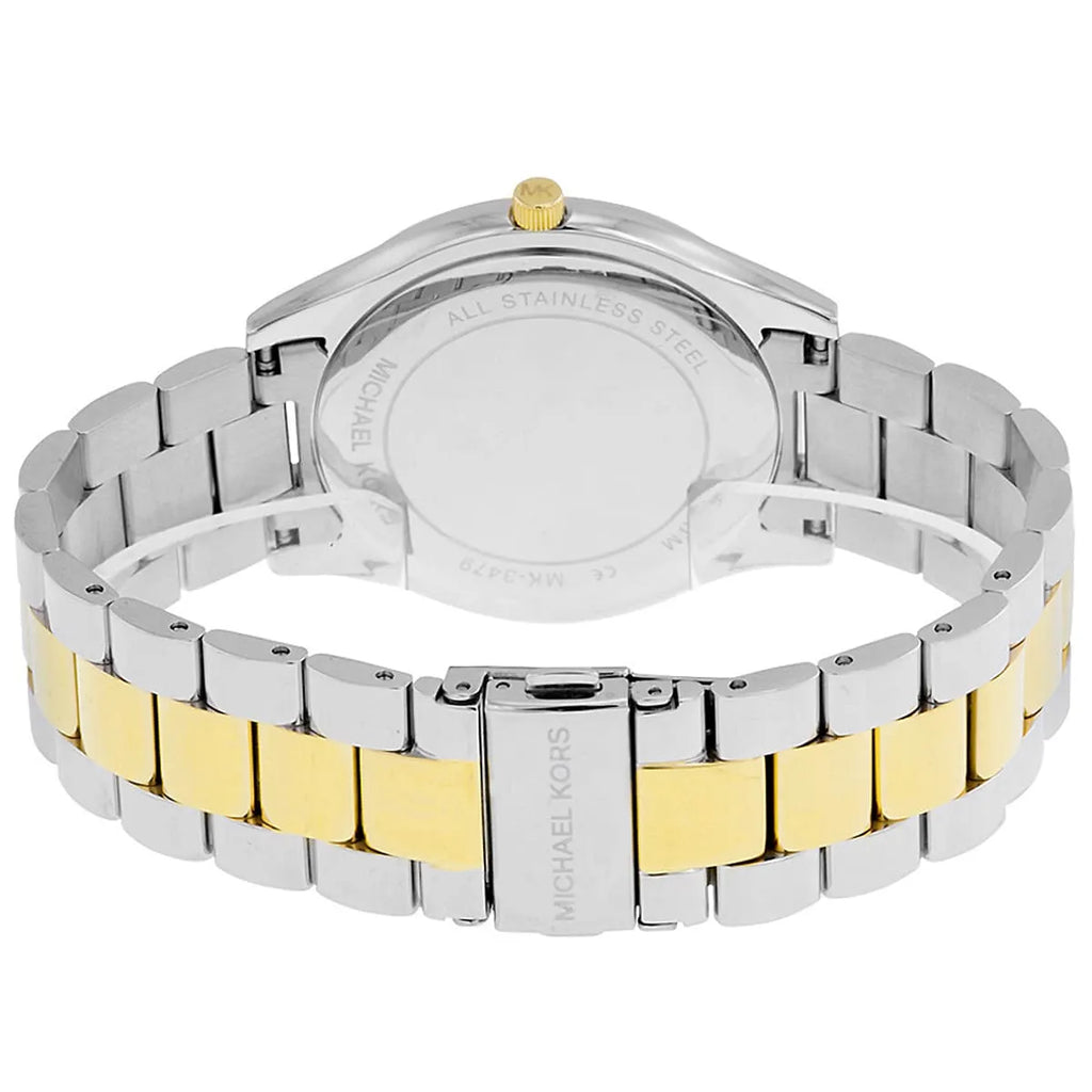 Michael Kors Runway Slim MK3479 Two-Tone Watch with Navy Blue Dial