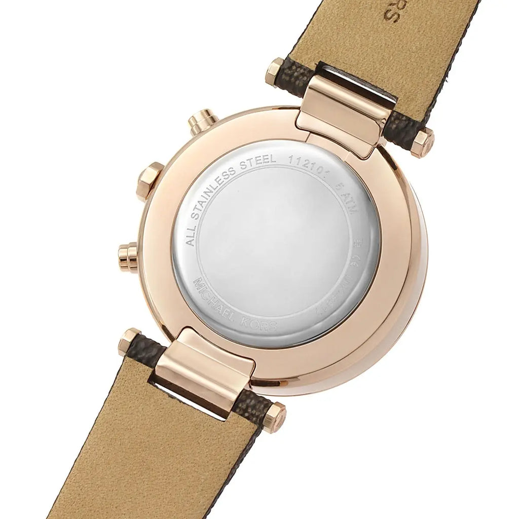 Michael Kors Parker MK6917 Rose Gold Watch with Brown MK Logo Strap