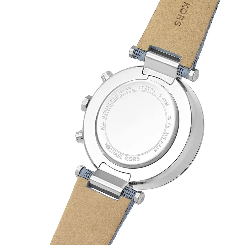 Michael Kors Parker MK6936 Silver Watch with Light Blue Genuine Leather Strap