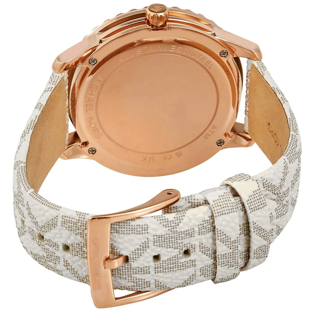Michael Kors Runway MK6980 Rose Gold Watch with White MK Logo Strap