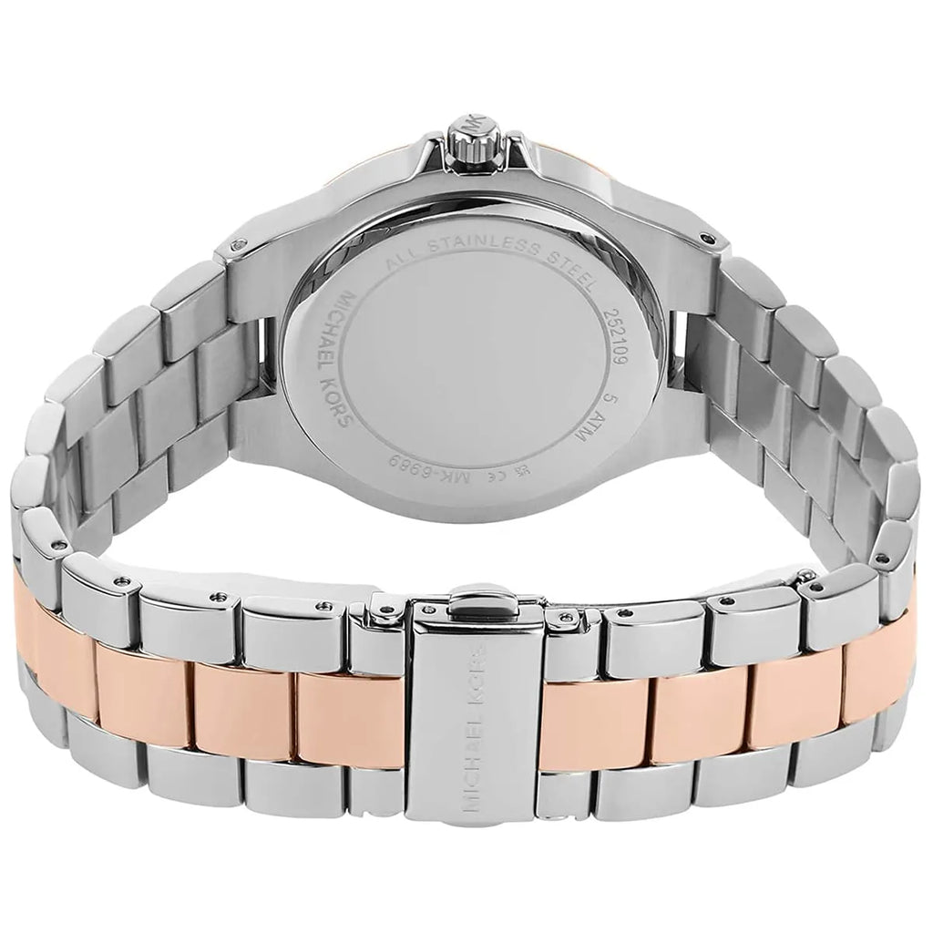 Michael Kors Lennox MK6989 Two-Tone Watch with Crystal Bezel and Silver Dial