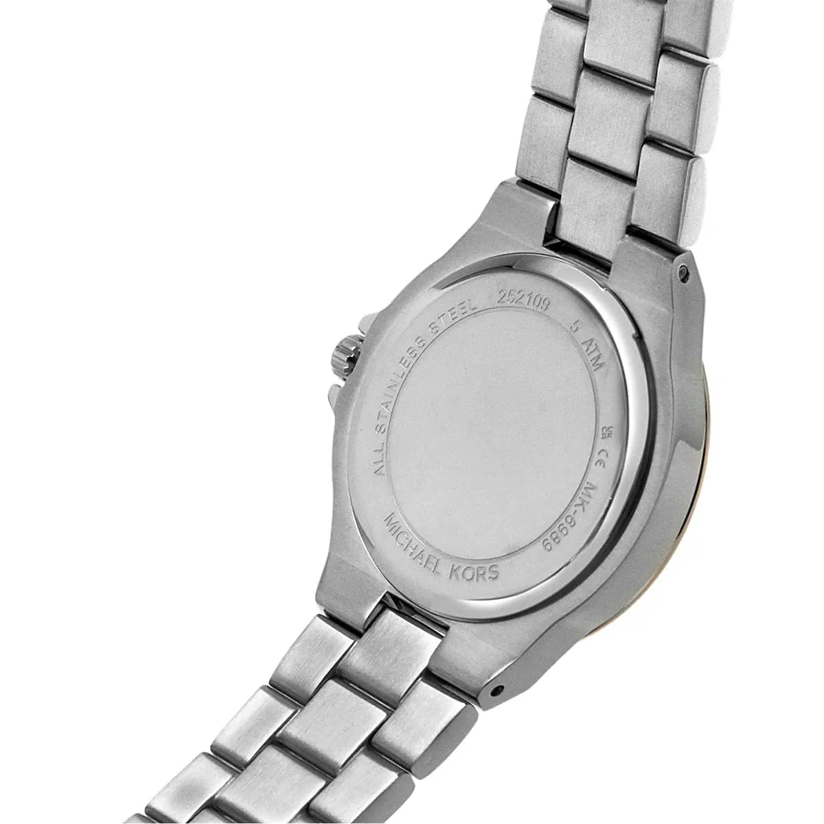 Michael Kors Lennox MK6989 Two-Tone Watch with Crystal Bezel and Silver Dial
