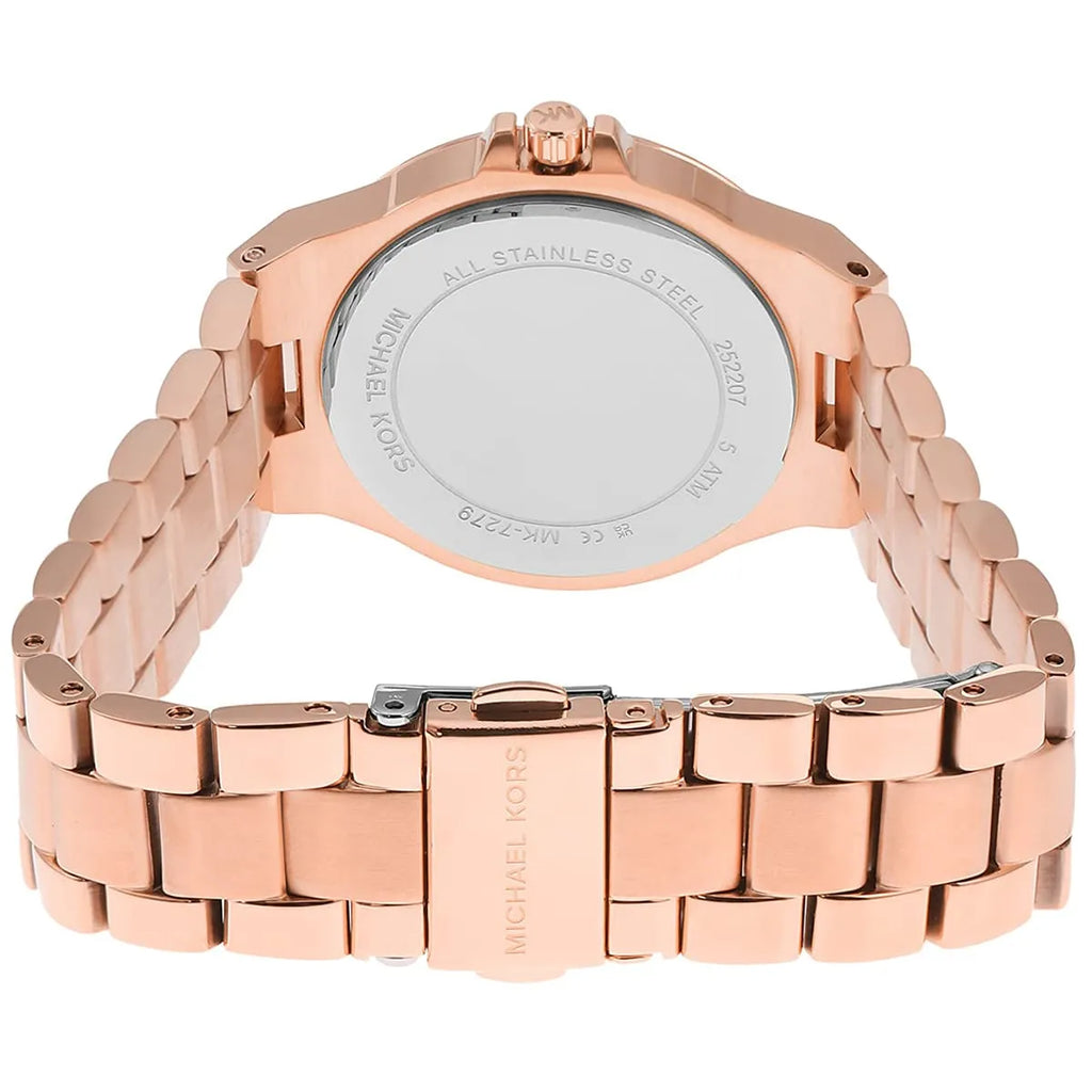 Michael Kors Lennox MK7279 Rose Gold Watch with Crystal Bezel and Silver Dial