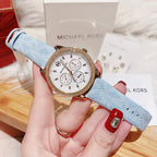 Michael Kors Tibby MK2965 Gold Watch with Light Blue MK Logo Strap