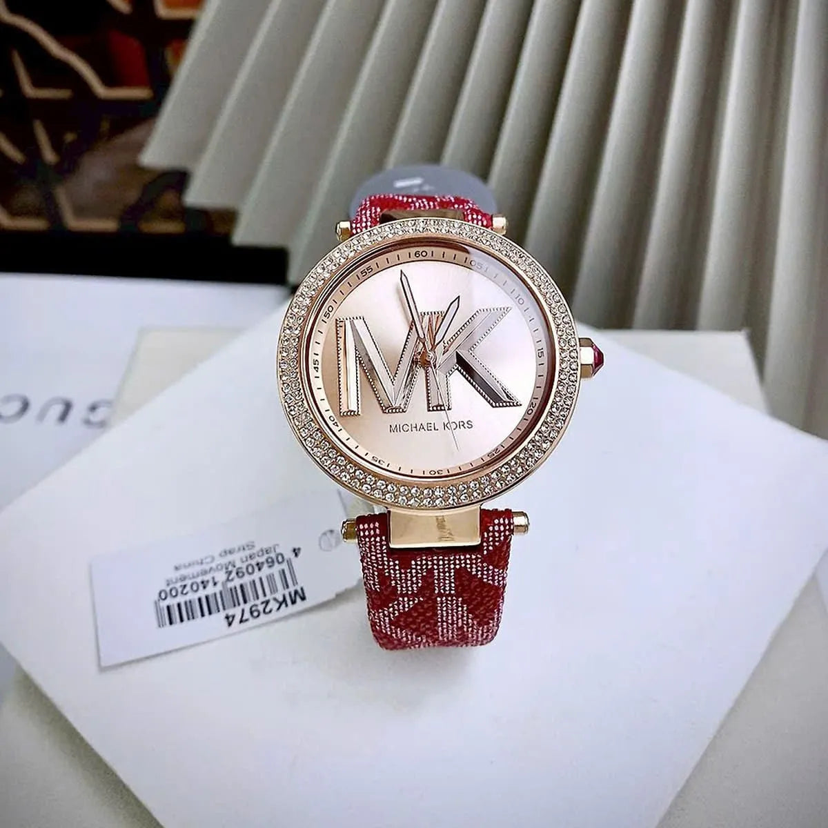 Michael Kors Parker MK2974 Rose Gold Watch with Burgundy Genuine Leather Strap