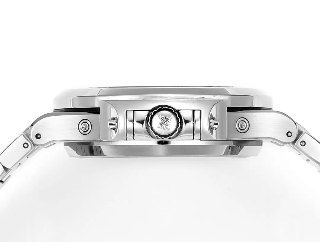 Luxury Nautilus-Style Stainless Steel Watch – Aqua Blue Dial, Multi-Function Display