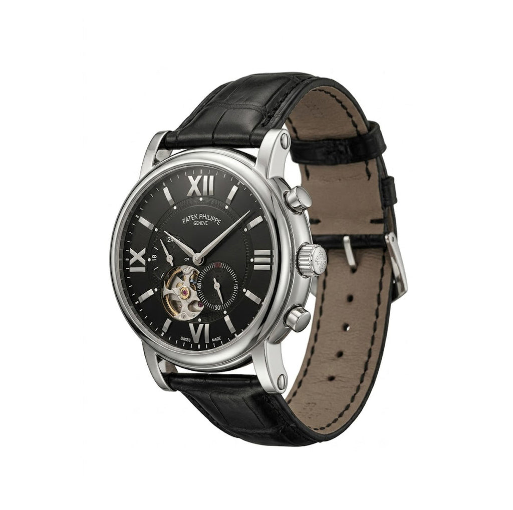 Luxury Skeleton Dial Automatic Watch – Nautilus-Inspired Design, Black Dial, Stainless Steel Case & Black Leather Strap