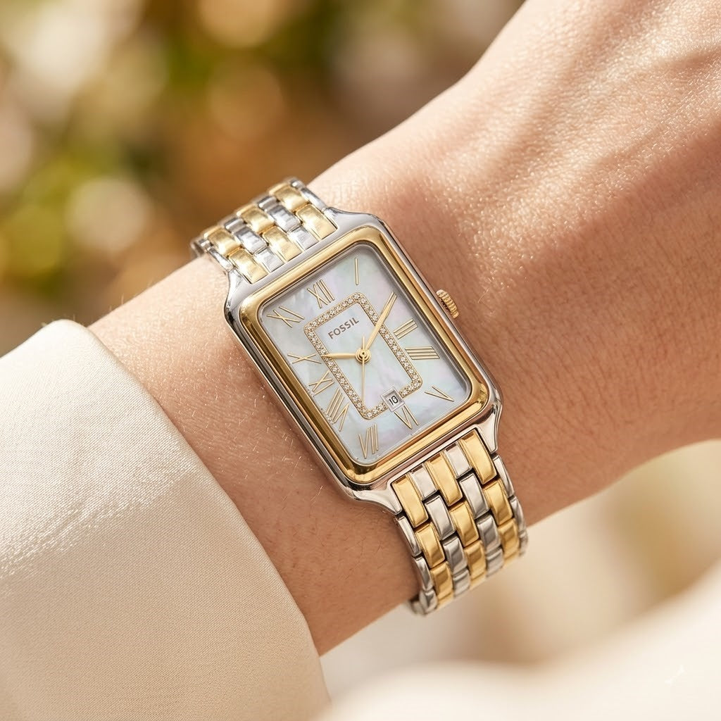 Fossil Raquel ES5305 Three-Hand Mother of Pearl Two-Tone Stainless Steel Women's Watch