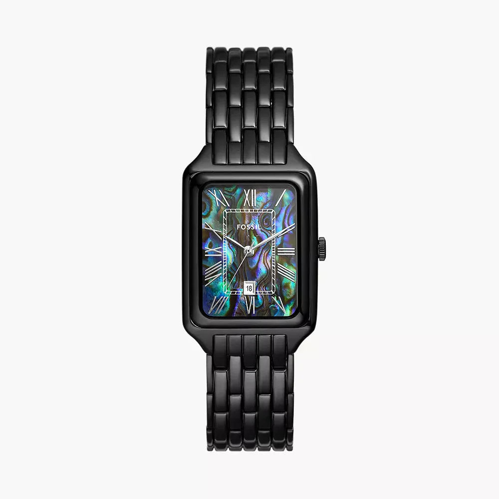 Fossil Raquel ES5340 Three-Hand Abalone Dial Black Stainless Steel Women's Watch