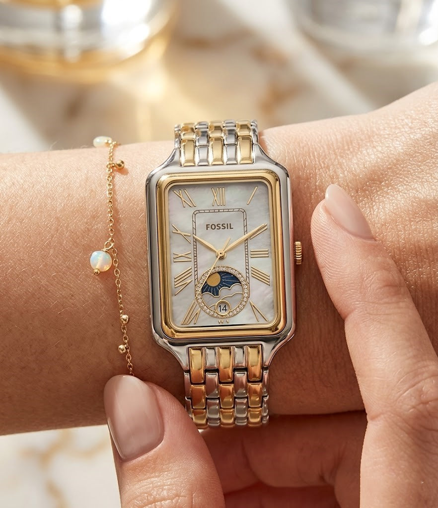Fossil Raquel ES5399 Sun & Moon Mother of Pearl Two-Tone Stainless Steel Women's Watch