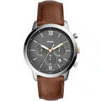 Fossil Neutra FS5408 Men’s Analog Watch – 44mm Grey Dial with Brown Leather Strap