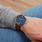Fossil Neutra FS5453 Men’s Analog Watch – 44mm Blue Dial with Brown Leather Strap
