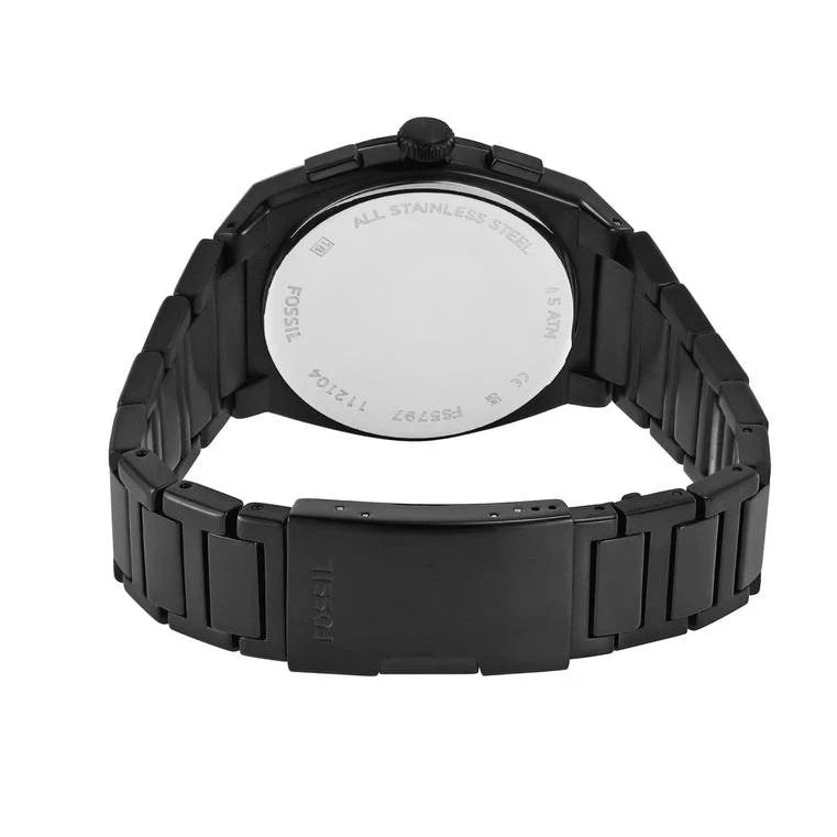 Fossil Everett Men’s Chronograph Watch – Black Stainless Steel with Black Dial | 42mm Bold Design | FS5797
