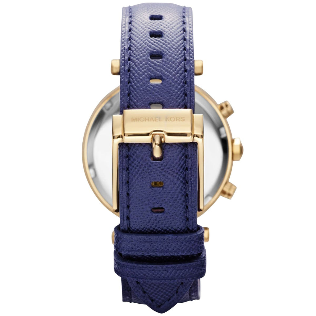 Michael Kors Parker MK2280 Gold-Tone Watch with Navy Blue Leather Strap