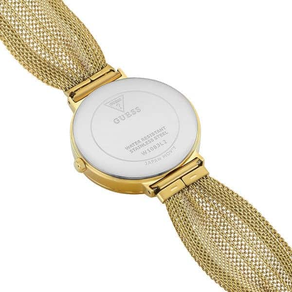 Guess Chiffon W1083L2 Gold Tone Mesh Bracelet Crystal Watch
